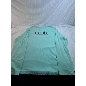 Huk Performance Fishing Mens Long Sleeve Shirt Mint Green Graphic Tee Medium